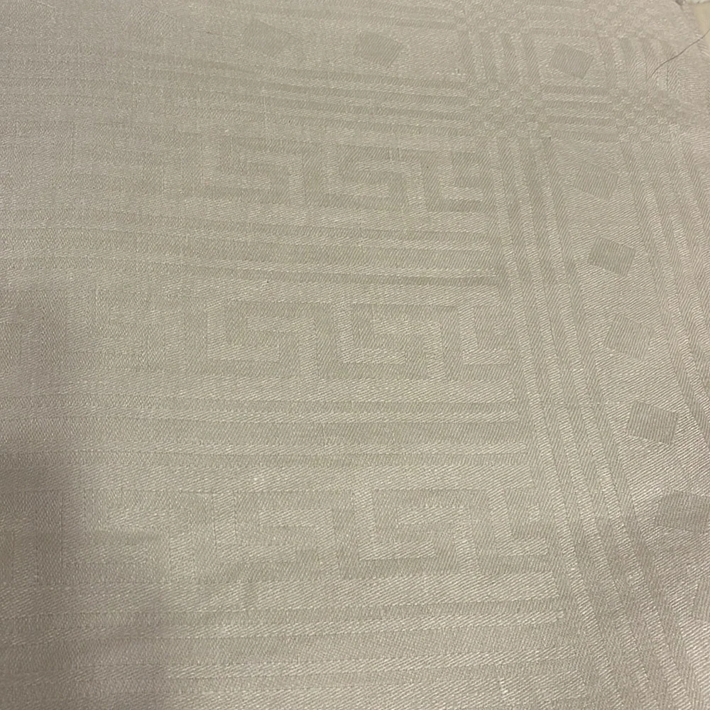 Vintage White Table Runner Monogrammed Greek Meander Pattern 27.5
